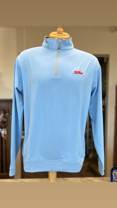 Peter Millar Ole Miss Quarter Zip Perf Pullover - Cottage Blue