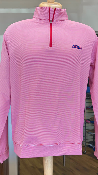 Peter Millar Ole Miss Quarter Zip Pullover - Red Stripe