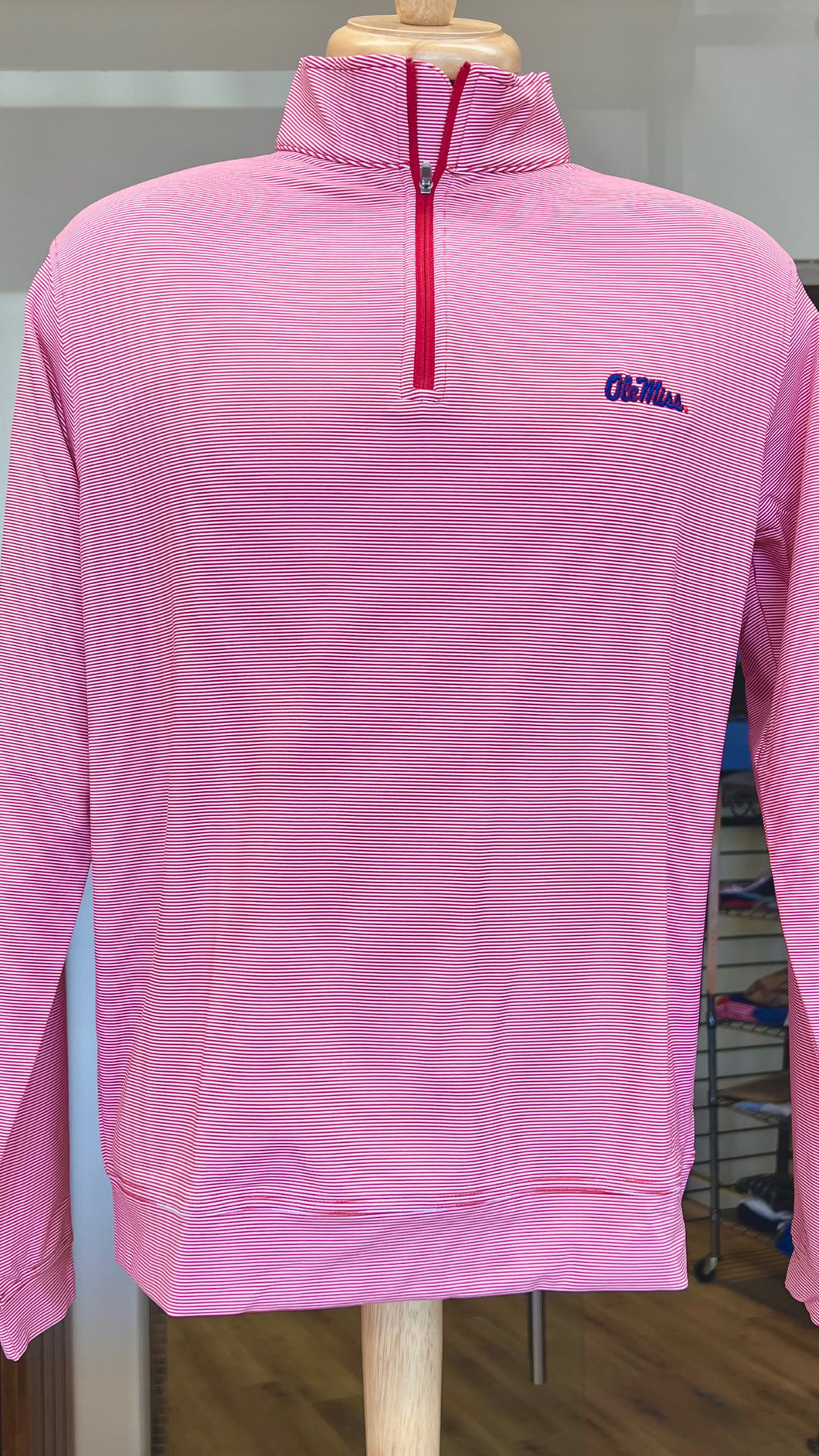 Peter Millar Ole Miss Quarter Zip Pullover - Red Stripe