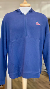Peter Millar Ole Miss Rebs Quarter Zip Hoodie Grid - Blue