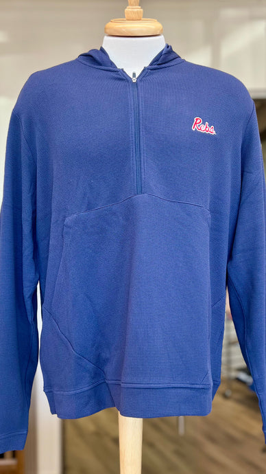 Peter Millar Ole Miss Rebs Quarter Zip Hoodie Grid - Blue
