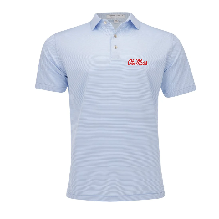 Peter Millar Jubilee Stripe Performance Polo Cottage Blue Ole Miss