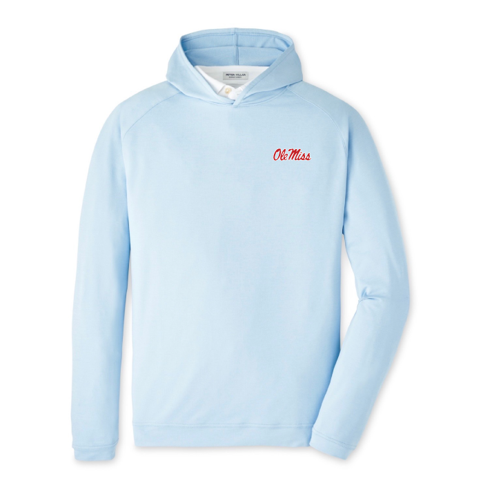 Peter Millar Pine Performance Hoodie Cottage Blue Ole Miss CFP